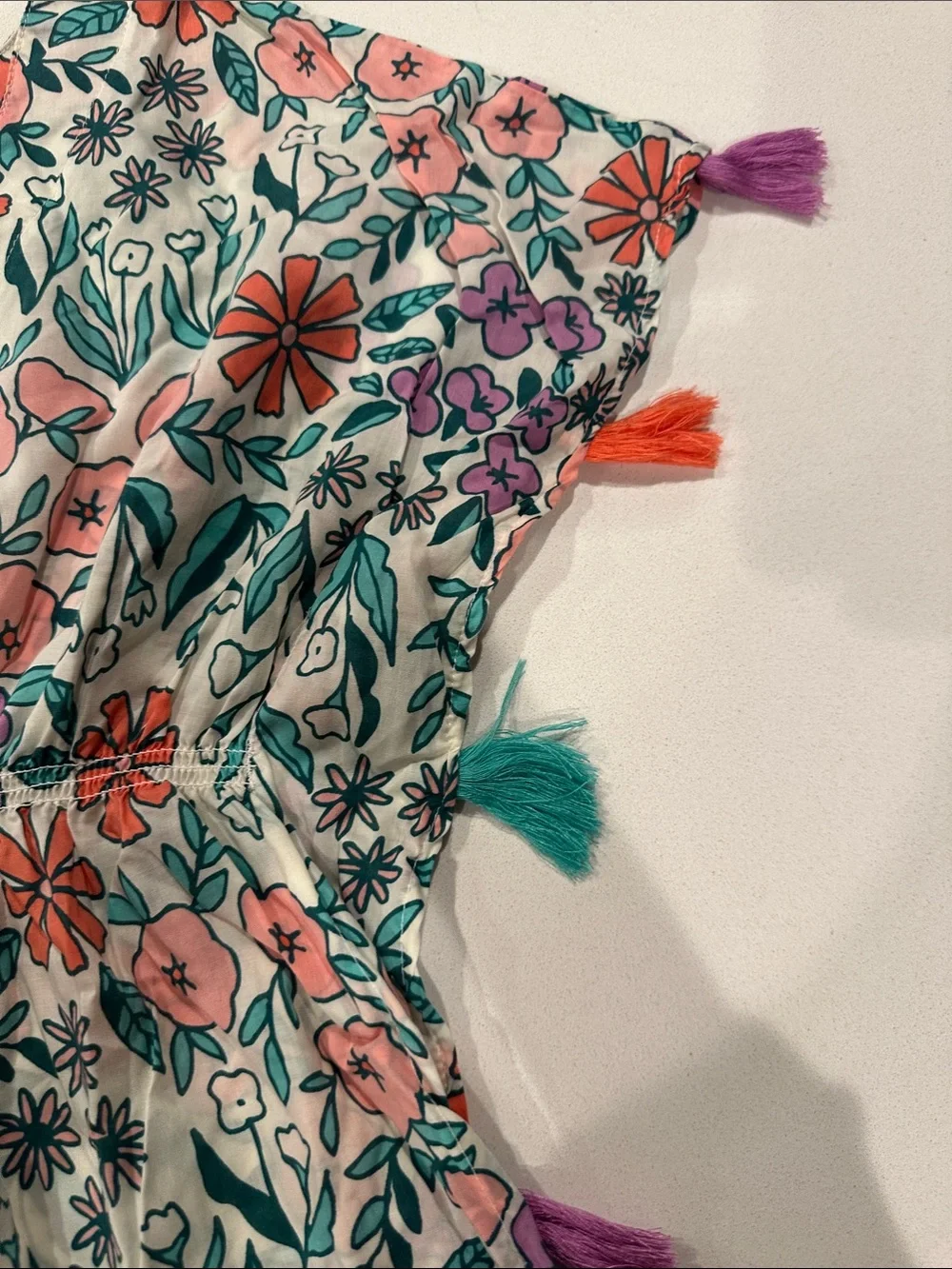 Girls Floral Tassel Tunic Cover Up- Multicolor